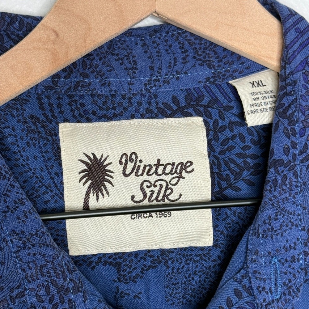 Vintage Silk Mens Button Up Camp Shirt XXL Blue Floral‎ Paisley Print Soft Event - Picture 3 of 9